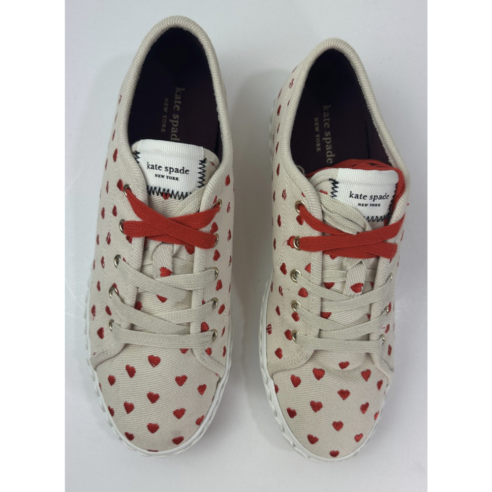 Kate Spade New York Vale Sneakers Red Heart Embroidered Canvas Shoes EUC Size 9 - Picture 3 of 15
